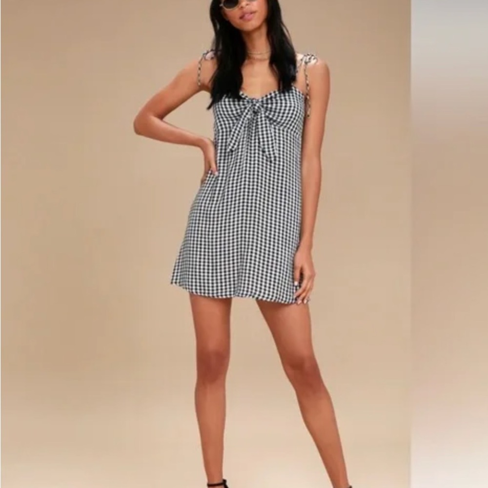 Billabong Black and White Gingham Checkered Mini Dress Tie Front Large
